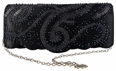 Satin Covered Evening Bag with Sequin & Beads - Black - image 1 of 3
