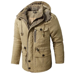Men's Hooded Padded Jacket Warm Multi Pocket Parka Fleece Coat Thicken Outdoor - Picture 1 of 27