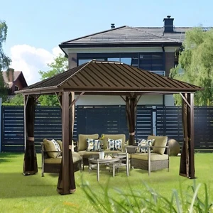 Hardtop Gazebo with Galvanized Steel Roof, Rustproof Aluminum Frame, Dark Brown - Picture 1 of 10