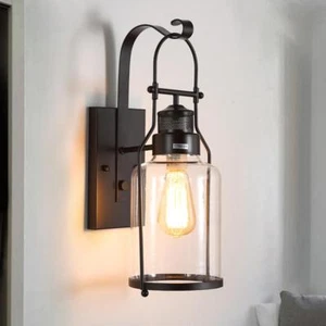 Bedroom Wall Light Hallway Wall Lights Balcony Glass Wall Lamp Black Wall Sconce - Picture 1 of 9