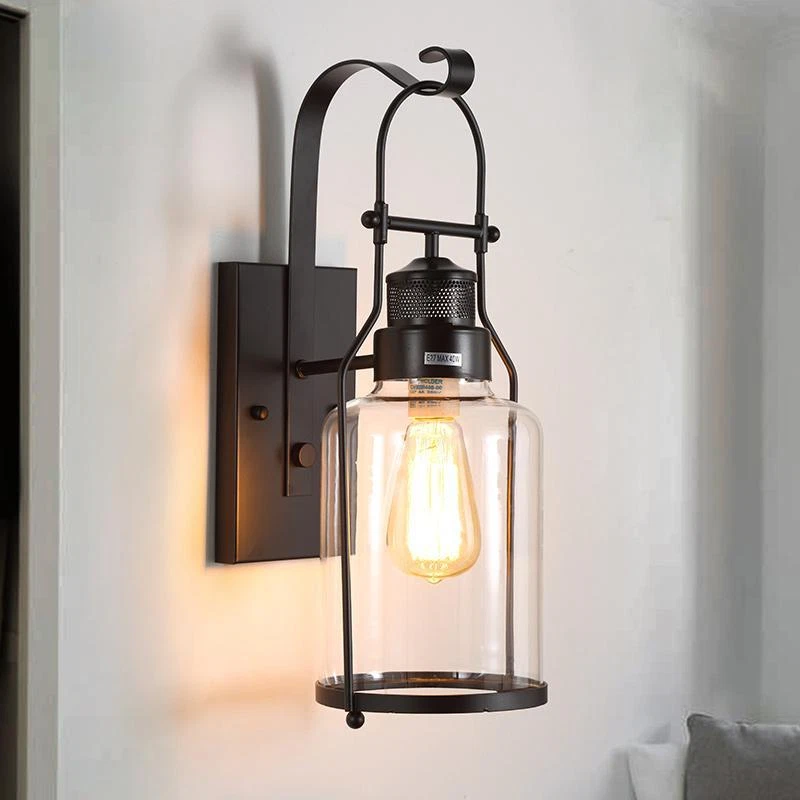 Bedroom Wall Light Hallway Wall Lights Balcony Glass Wall Lamp Black Wall Sconce - Image 1 of 4