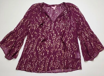 LILLY PULITZER Matilda чистый шелк верхний рыбы зажим шифоновое размер XS фиолетовое золото $168 - Изображение 1 из 4