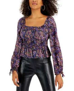 NEW $32 KINGSTON GREY Juniors' Emma Smocked-Waist Floral Top Size S - Picture 1 of 3