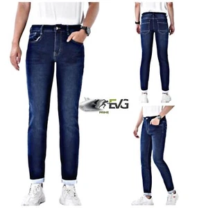 JEANS UOMO BASIC LAVAGGIO MEDIO DENIM PANTALONE CASUAL COMODO TASCHE SLIM FIT - Foto 1 di 13