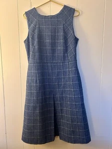 Laura Ashley Size US 10 UK 14 Blue Check Tartan Sleeveless 100% Wool Shift Dress - Picture 1 of 3