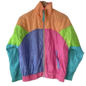 Vintage Windbreaker Jacket London Fog Neon Colorblock Vtg Girl’s Size Large L 14 - Picture 1 of 7