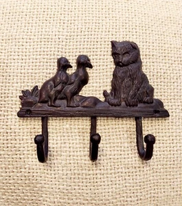 Cat Hat Coat Rack Metal Cast Iron Wall Hanger Tail Hooks Hanging Decor Bronze - Picture 1 of 1