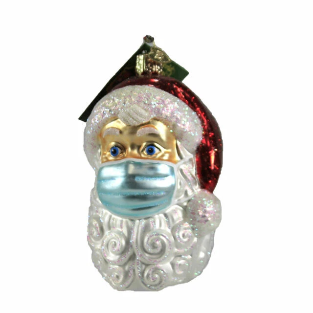 Old World Christmas 40319 Santa With Face Mask Christmas Tree Ornament - Red