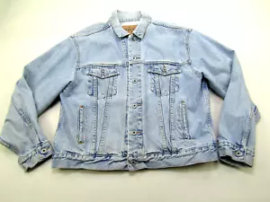 VTG GAP Blue Jeans Trucker Jacket Mens Large Button Down Blue Denim Pockets Coat - Picture 1 of 14