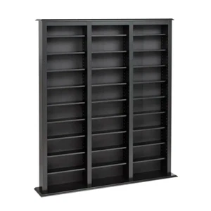 Media Storage Wall Black CD DVD Blu Ray Organizer Rack Shelf Shelves Wood Home - Picture 1 of 12