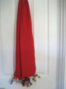 NEW Girls 62" Handmade POLAR FLEECE SCARF RED MULTI ENDS 6X62" Colorful - Picture 1 of 5
