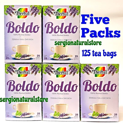 5 Packs TE DE BOLDO TEA 125 Bags 0.3oz each Therbal Peumus boldus Caffeine Free