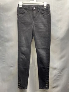 Zara Girl's Jeans Black. Size US 4 Slim Fit. Features Buttons on Bottom of Legs - Picture 1 of 5