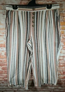 BNWT Womens Sz 20 Rockmans Crop Button Detail Multi Stripe Linen Pant RRP $59.99 - Foto 1 di 3