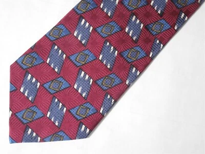 Gravata de seda JOHN BLAIR blocos azuis borgonha 56" x 4" - Imagem 1 de 3