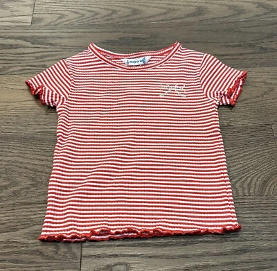 Camisa Mayoral Niñas Rojo Blanco Rayas Talla 3 Estrás Lazo Manga Corta Foto 1 de 4