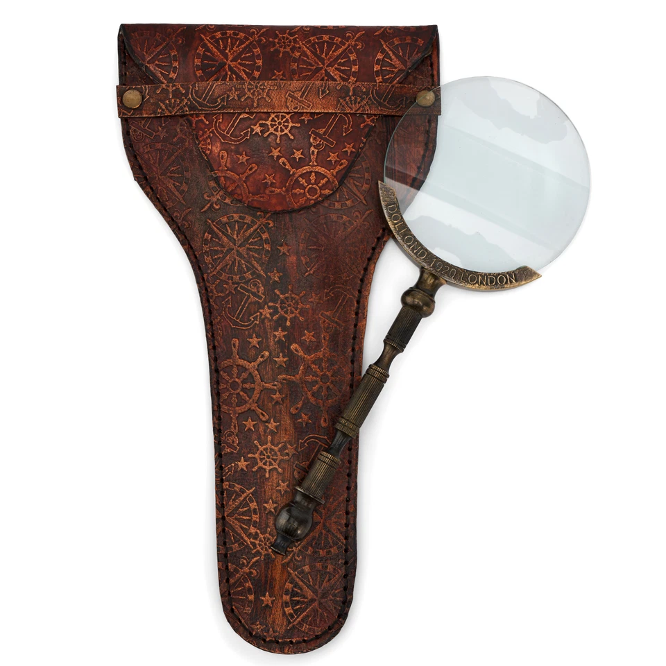 Lupe aus Messing antik im Lederetui 19x7,5cm Leselupe Vergrößerungsglas - Bild 1 von 2