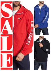 CHAQUETA PULÓVER LIGERA CAPUCHA TOMMY HILFIGER para hombre 1/2 cremallera logotipo gráfico deletreado - Imagen 1 de 15