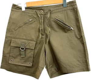 Lane Bryant Chino Khaki Cargo Shorts Olive Green Zip Pockets 6" Inseam Size 10 - Picture 1 of 6