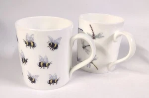 bone china mugs set of 2 with Bee and Dragonfly design - Picture 1 of 5