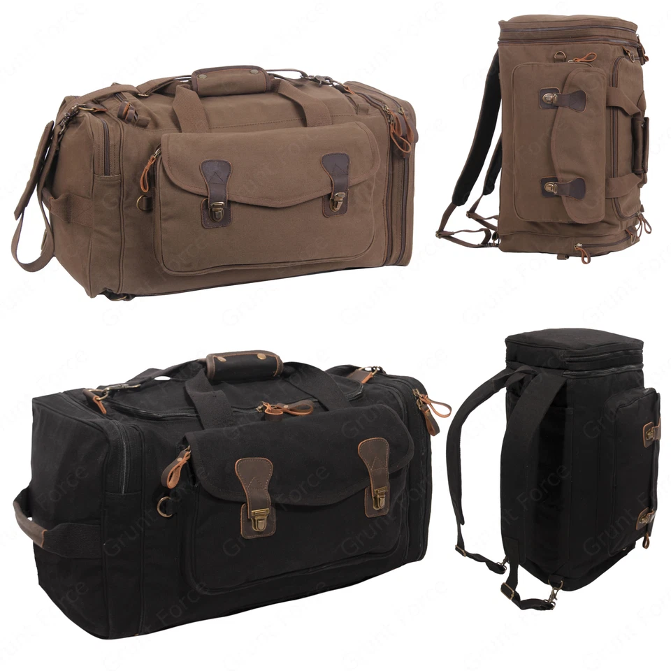 Черный и коричневый холст расширенный остаться путешествий спортивная сумка рюкзак ручная кладь - Изображение 1 из 1