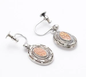 Paar antike viktorianische Silber & Rotgold Ohrringe mit Schraubverschluss um 1890 - Bild 1 von 4