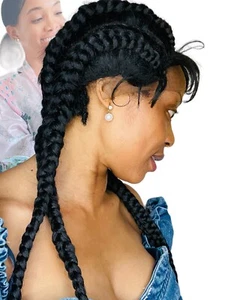 Extra Long Lace Front Cornrow Double Dutch Braided Wigs 4 Stands - Picture 1 of 15