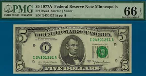 1977A $5 Federal Reserve Note PMG 66EPQ Minneapolis Top Pop - Picture 1 of 3