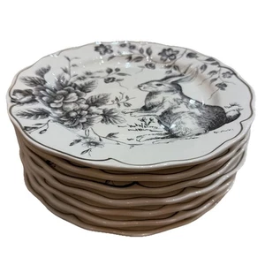 Maxcera Grey Bunny Rabbit Toile 9.5” Plates - 7 Available Volume Priced! - Picture 1 of 21