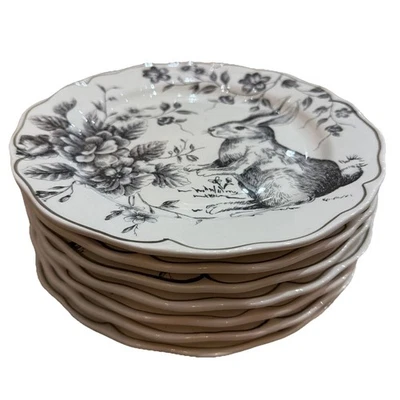 Maxcera Grey Bunny Rabbit Toile 9.5” Plates - 7 Available Volume Priced! - Image 1 of 4