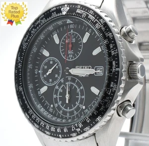 *COMO NUEVO* SEIKO Pilot Cronógrafo 7T92-0CF0 Cuarzo Hombre Esfera Negra Reloj JAPÓN - Imagen 1 de 11
