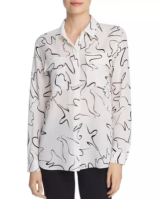 Blusa de seda grande Lafayette 148 marfil Zora estampado abstracto Foto 1 de 4