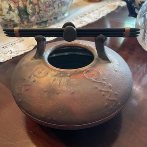 Vintage Spaulding Taylor Raku Schale Skulptur Keramik mit Intarsien Kupfer - Bild 1 von 6