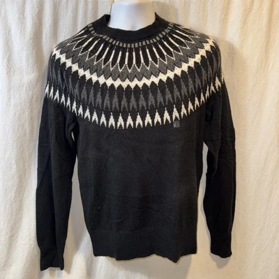 Brand New Men’s Express Black Fair Isle Crewneck Sweater Size Small Nylon/Wool - Image 1 of 4