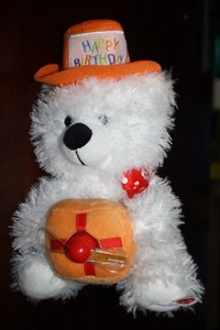 Walmart 10" White Happy Birthday Singing Bear with Moving Light Up Fan Plush - Picture 1 of 4