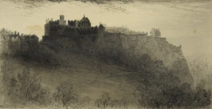 Signed William Miller pen & ink drawing Edinburgh Castle Scotland 1930 12x20" - Picture 1 of 23
