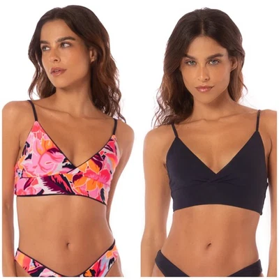 Top de Bikini Maaji Nuevo con Etiquetas Azul Floral Cruzado Profundo Triángulo Línea Larga Talla S  Foto 1 de 4