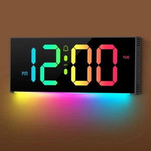 Large Digital Wall Clock 12", Digital Clock with Full Screen Display, 12 RGB ... - Picture 1 of 7