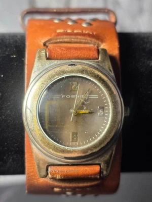 Reloj Hebilla Correa Cuero Fósil Vintage Años 90 - Propietario Original - Batería Fresca Foto 1 de 4