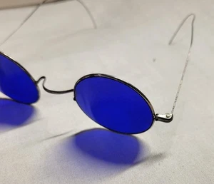 Antique Wire Rim Round Cobalt Blue Glasses 1910s With Original Case - Picture 1 of 9