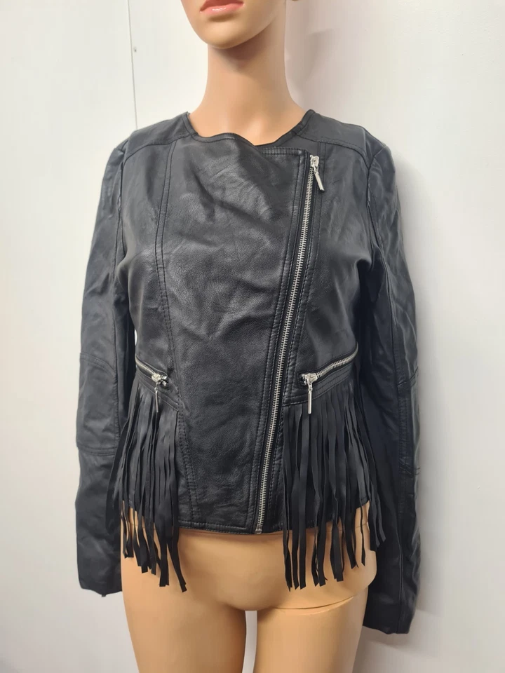 Brave Soul women faux leather biker jacket, tassels  Size S Black  - Image 1 of 4