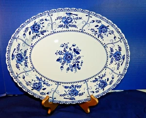 Johnson Brothers Indies Blue 14” OVAL SERVING PLATTER ENGLAND IRONSTONE - Picture 1 of 4