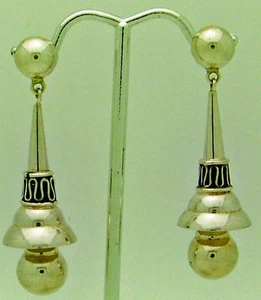 BEAUTIFUL ESTATE STERLING SILVER BALL DANGLE EARRINGS, 1.9" long - Foto 1 di 4