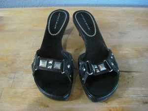 Antonio Melani Women's Black Leather Slide On High Heel Sandals Size 8.5 M - Picture 1 of 7