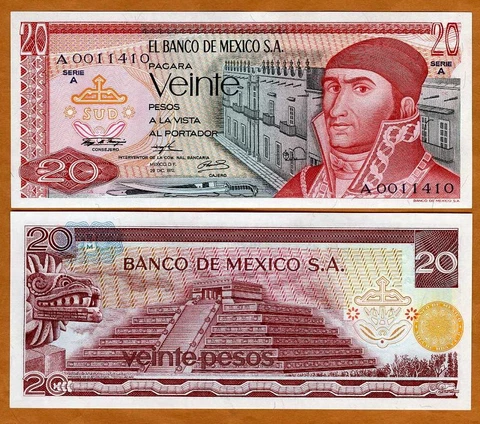 Mexico, 20 Pesos, 1972, P-64a, A-Serie UNC Cover