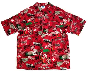 Nebraska Cornhuskers Button Up Shirt VTG 2004 Red Rayon NCAA Hawaiian Huskers LG - Imagen 1 de 6