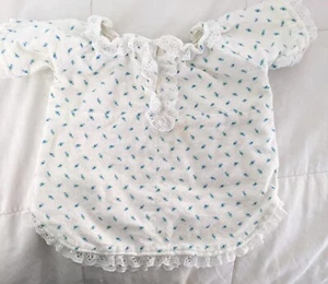 Vintage Flannel Nightgown For CPK Dolls 9" Long White Flannel Blue Rosebuds  - Picture 1 of 3