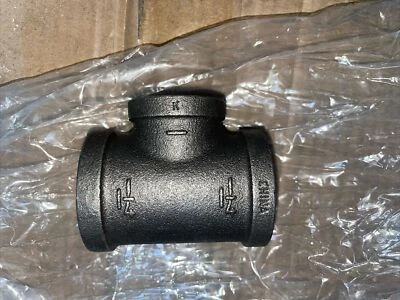 1-1/4" 150 Female NPT Tee Black Malleable Iron Pipe Fitting MI030741BMI - Image 1 of 4