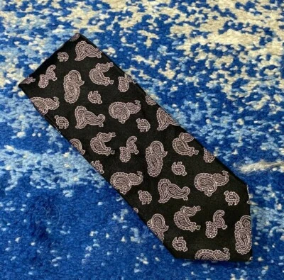 Hugo Boss 黑色灰色粉红色佩斯利丝绸领带意大利制造 — 第 1/4 张图片