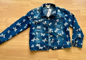 $35 Soho Blue Denim Jacket Girl White Butterfly Pockets Light Weight sz 9-10 NEW - Picture 1 of 4